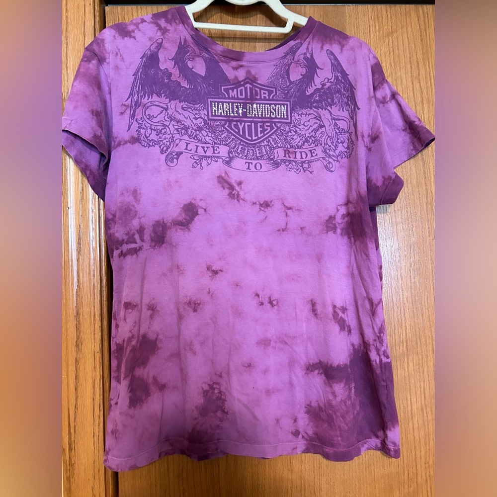 Harley Davidson authentic T shirt women XL tie dyed sparkles on front HD wording